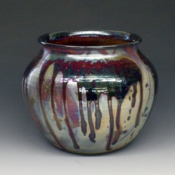 RAKU pot in copper multi iridescent colors